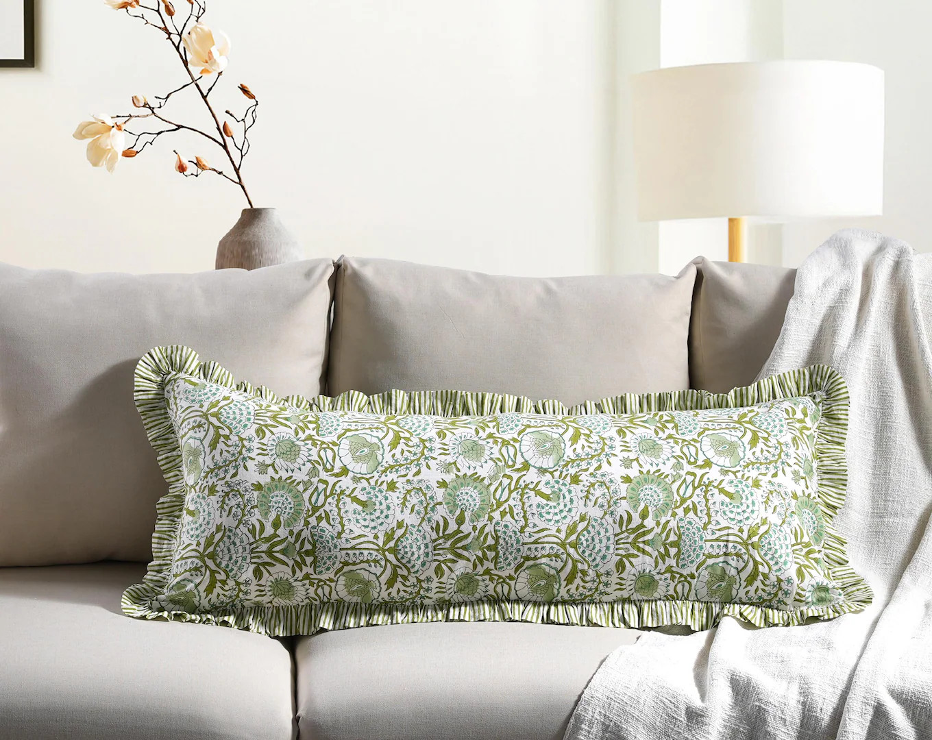 CPC Cotton Block Print Ruffle Bed Pillow Sham Covers for Bed Decor, Couch Pillows, Grandmillenial... | Etsy (US)