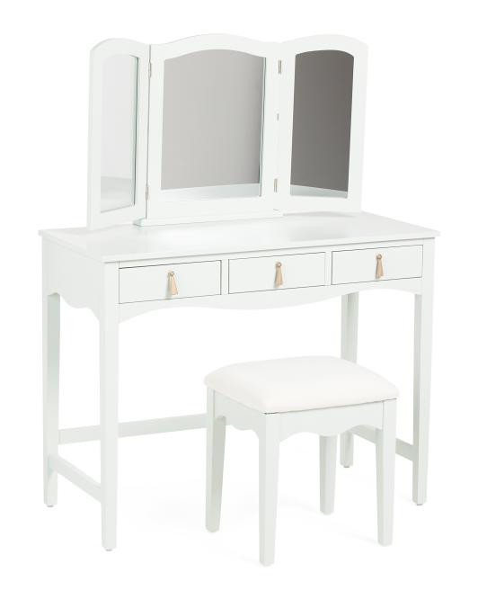 2pc Tassel Vanity Set With Stool And Mirror | TJ Maxx