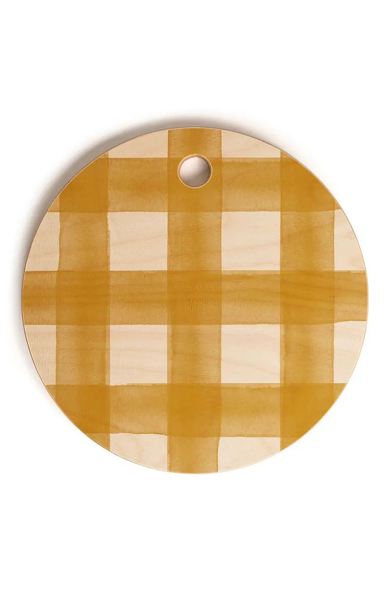 Watercolor Check Round Birch Wood Cutting Board | Nordstrom