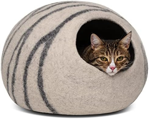 MEOWFIA Cat Cave – Premium Felt Cat Bed for Indoor Cats, Handmade 100% Merino Wool (Light Grey,... | Amazon (US)