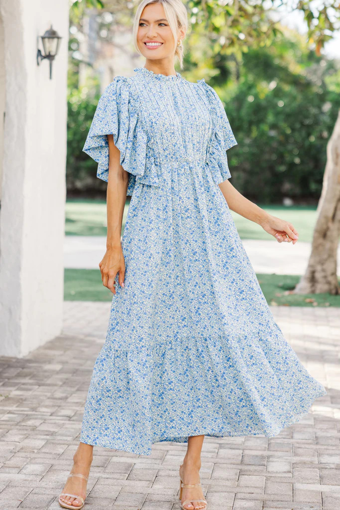 Say You Love It Blue Ditsy Floral Midi Dress | The Mint Julep Boutique