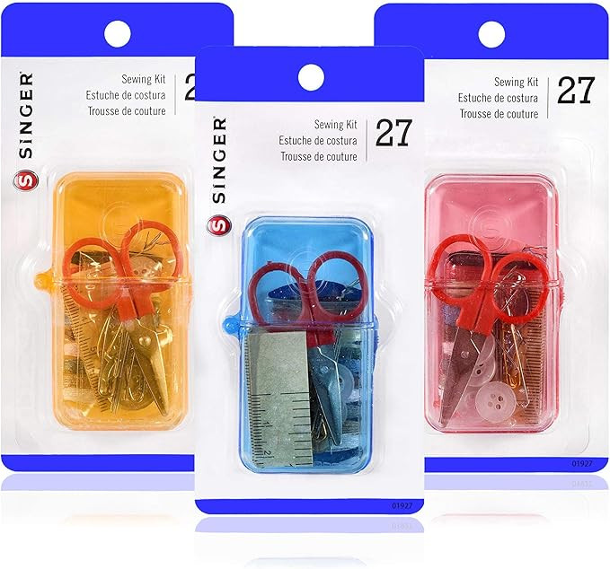 SINGER 27-Pieces Travel Sewing Kit No. 01927, Assorted Colors, 3-Pack | Amazon (US)