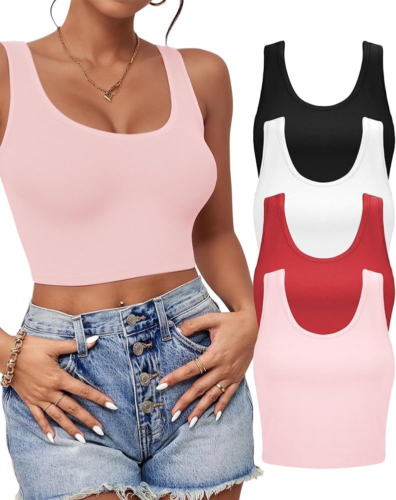 4Pcs Tank Tops for Women, U Neck Sleeveless Crop Tops, Basic Cropped Racerback Going Out Tops Ath... | Amazon (US)