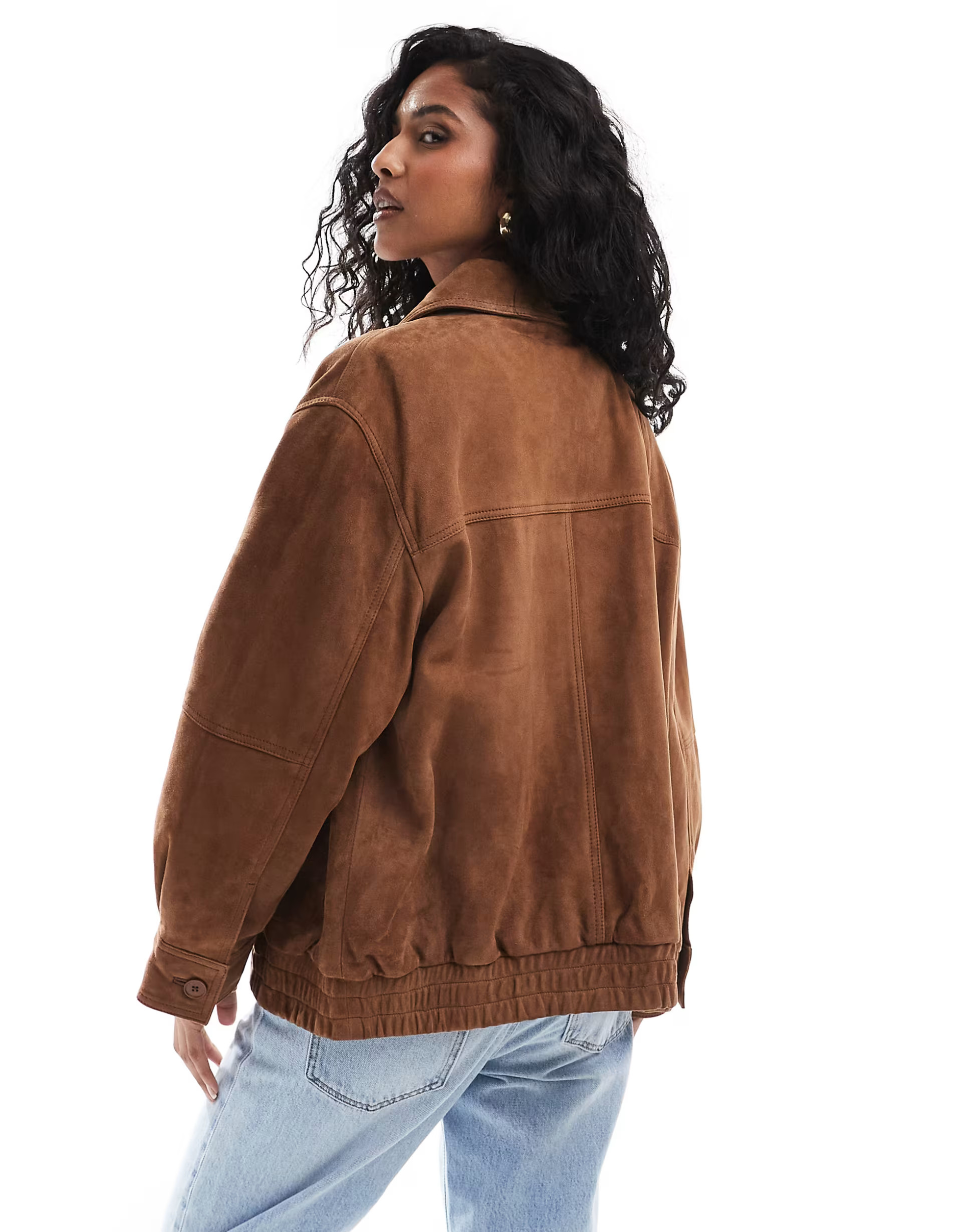 ASOS DESIGN real suede oversized bomber in tan | ASOS | ASOS (Global)