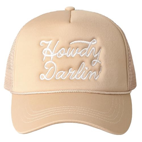 MIRMARU Retro Foam Mesh Trucker hat Trendy Design Summer Baseball Cap for Womens (US, Alpha, One Size, Howdy Darlin' - Beige) | Amazon (US)