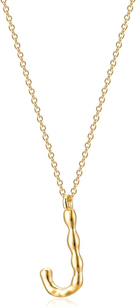 MEVECCO Gold Dainty Initial Necklace 18K Gold Plated Large Big Letters Pendant Necklace Hammered Scr | Amazon (US)