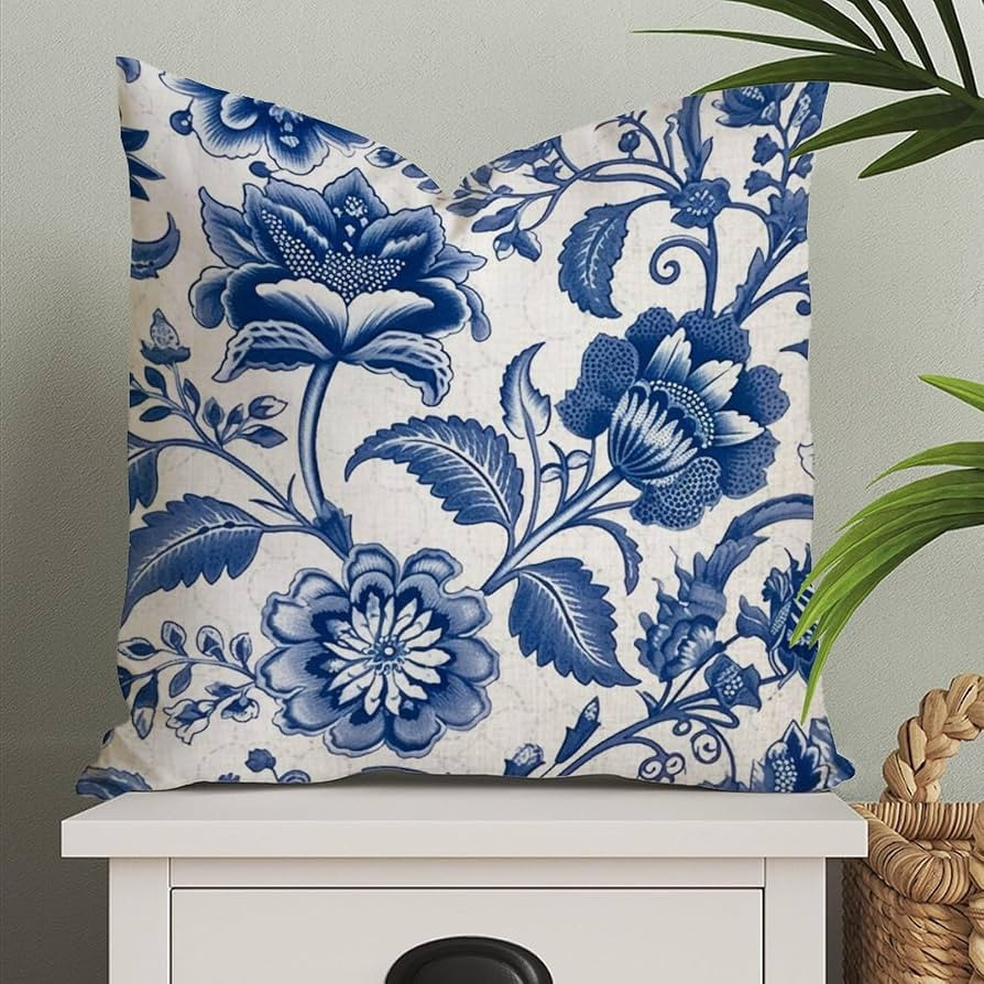 MangGou Vintage Floral Chinoiserie Style Pillow Case Blue Indigo and White Euro Sham Pillow Cover... | Amazon (US)
