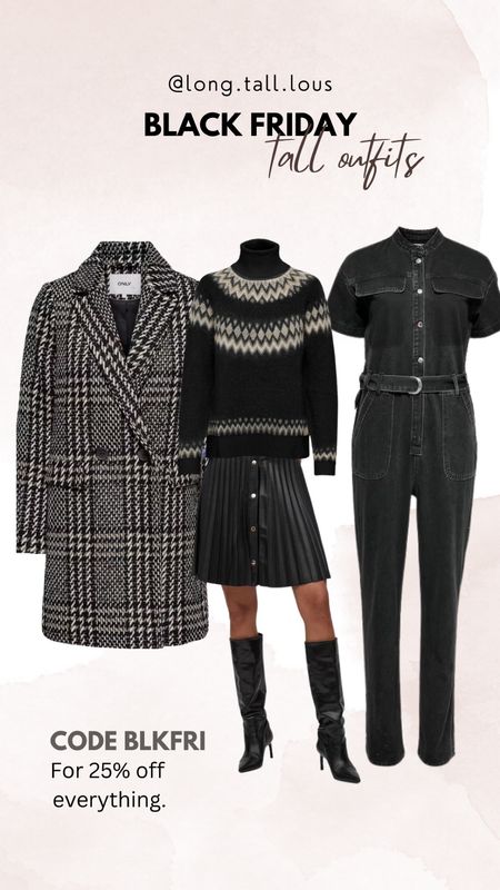 Black Friday at the Founded

All items are tall specific. 

A classic black and white plaid coat, a black and white fair isle sweater, faux leather pleated skirt and a black denim jumpsuit. 

25% off with code BLKFRI



#LTKsalealert #LTKCyberweek #LTKeurope