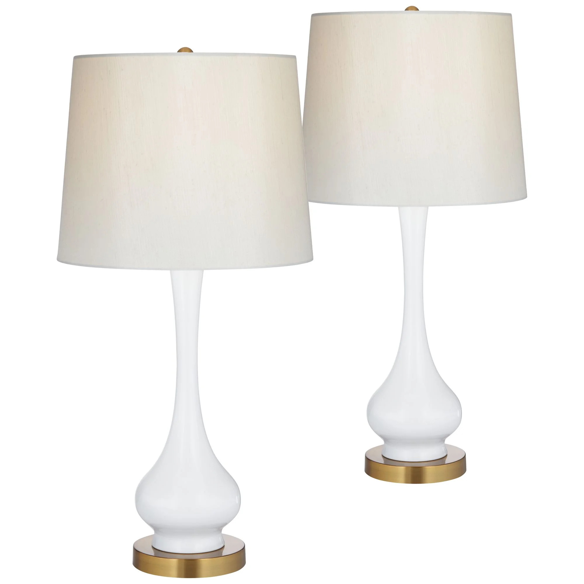 360 Lighting Mid Century Modern Table Lamps Set of 2 Metal White Gourd Off White Drum Shade for L... | Walmart (US)