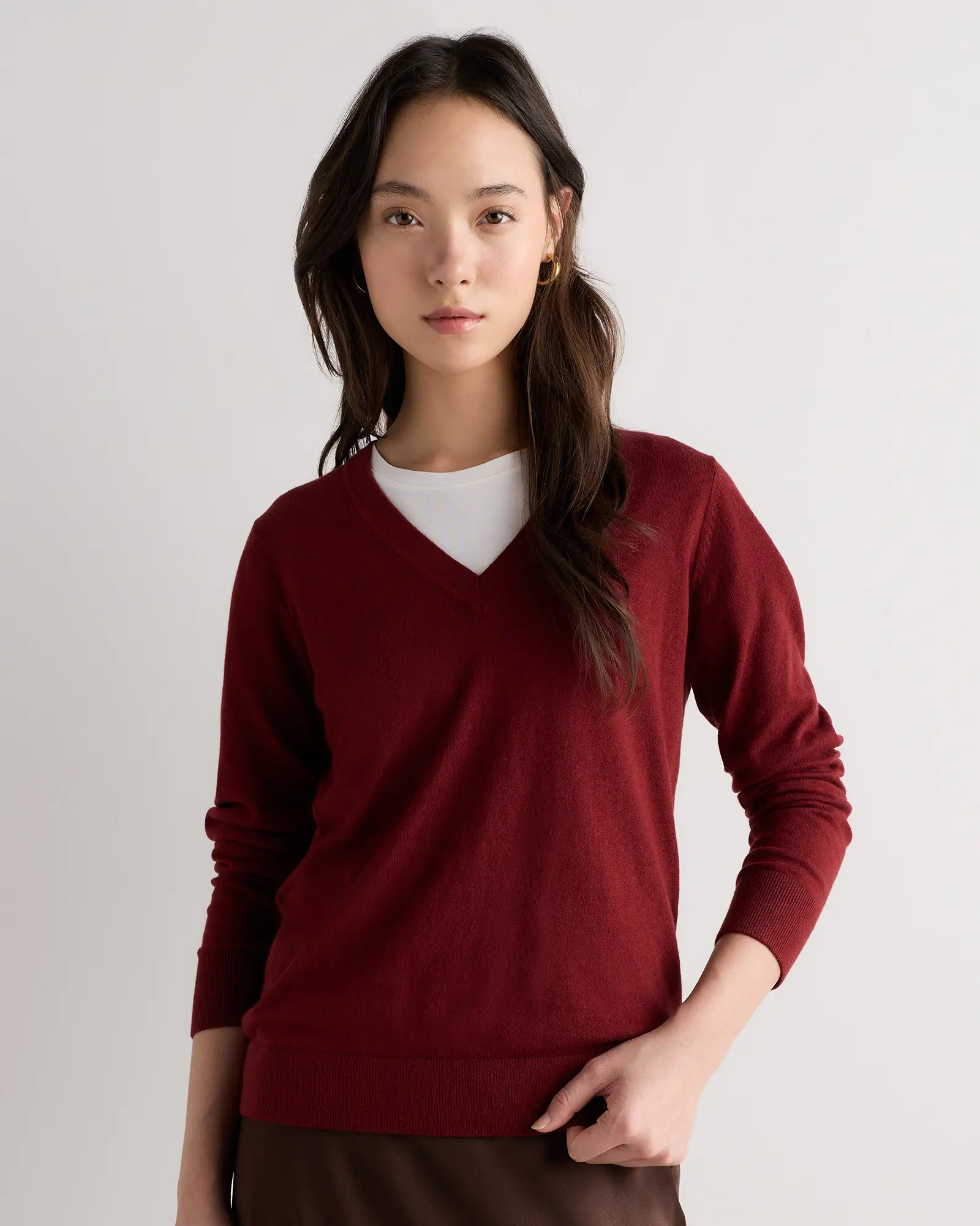 Lightweight Cotton Cashmere V Neck Sweater | Quince