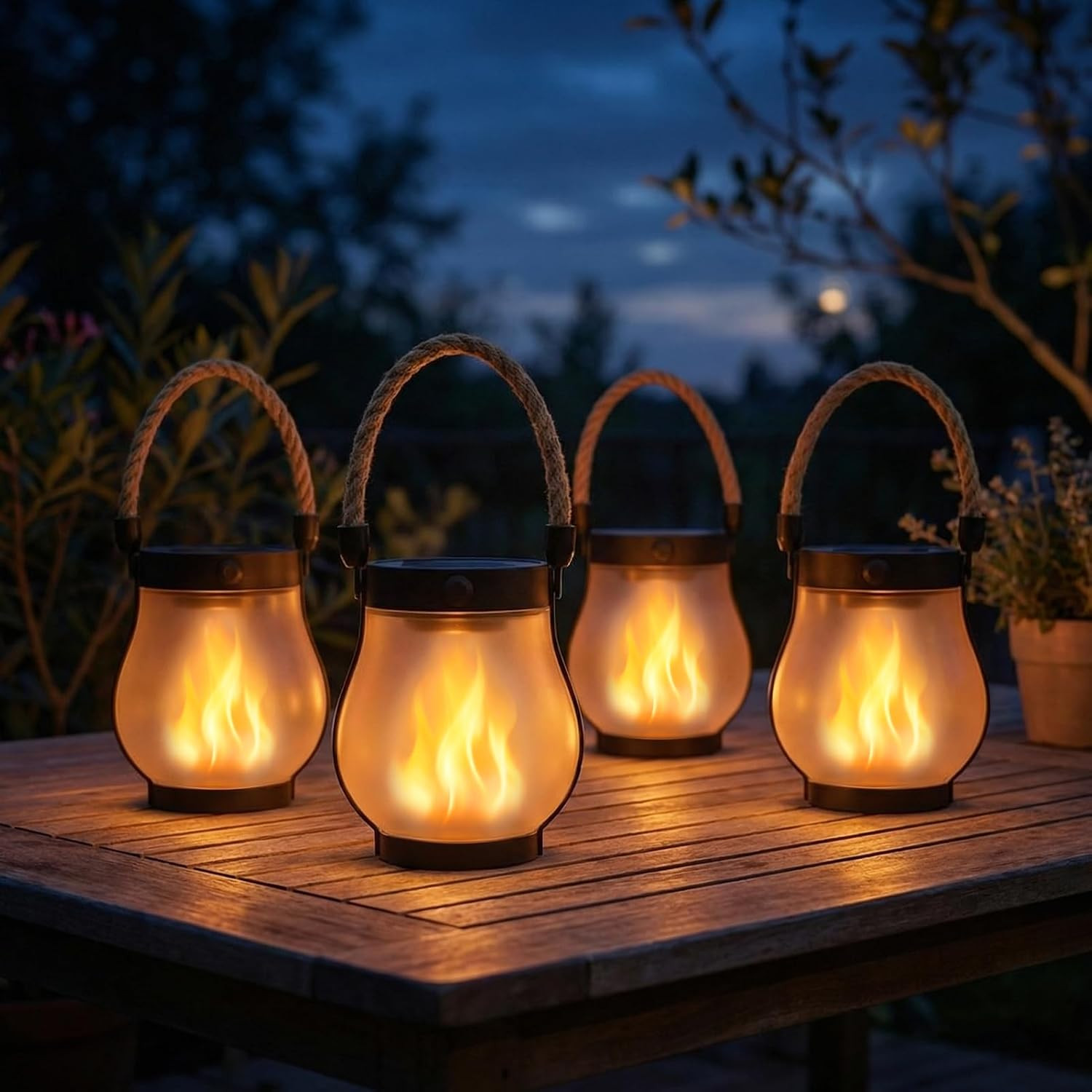 Solar Lanterns Outdoor Waterproof 4-Pack, 2nd Gen Flickering Flame Effect | Amazon (US)