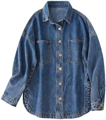LifeShe Women Denim Shirt Jean Jacket Oversize Button Down Shirt Long Sleeve Jean Tops Trendy Sha... | Amazon (US)
