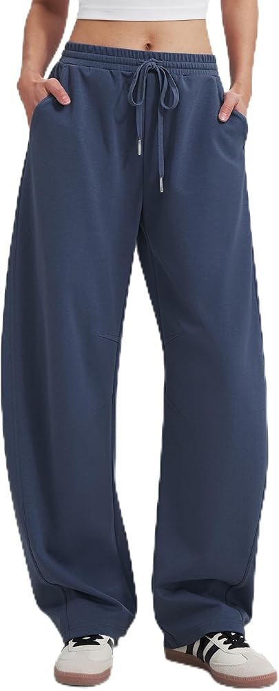 MOOSLOVER Women Barrel Wide Leg Sweatpants Casual Lounge Drawstring Elastic Waist Double Knit Spa... | Amazon (US)