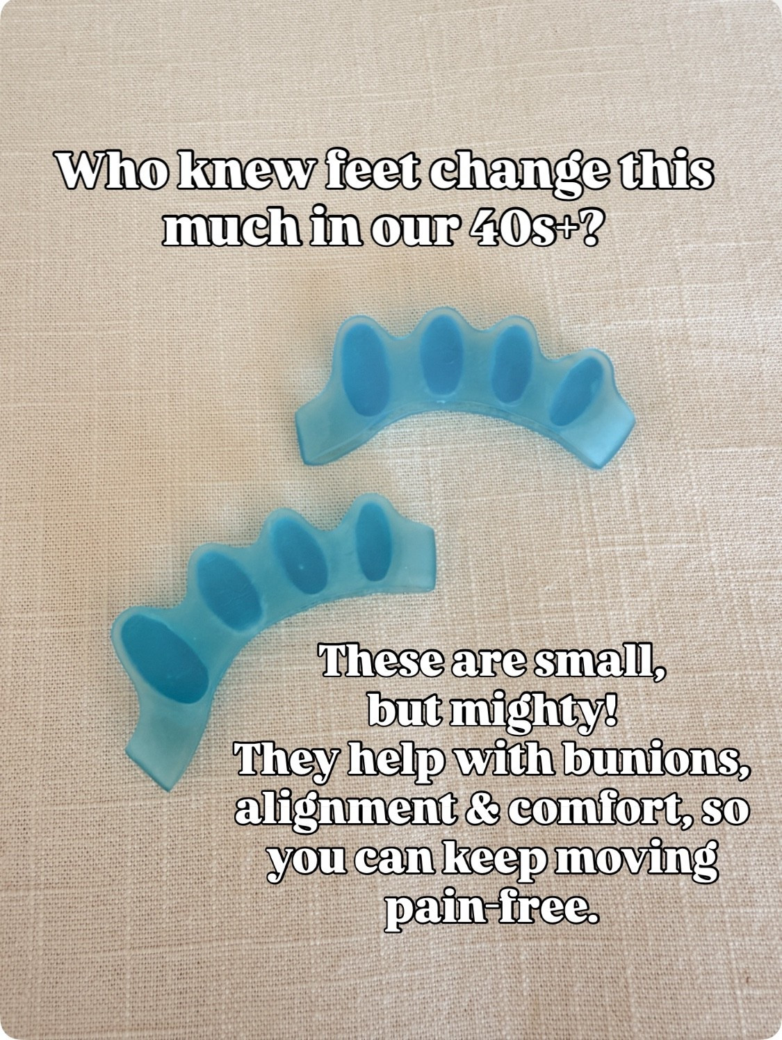 Toe Separators - Correcting Bunions and Restoring Toes to Their Original Shape. Benefits: aid in maintaining and restoring the natural shape of toes and feet. They also enhance physical activities by improving balance, flexibility, and mobility.

#LTKActive #LTKOver40 #LTKFindsUnder50