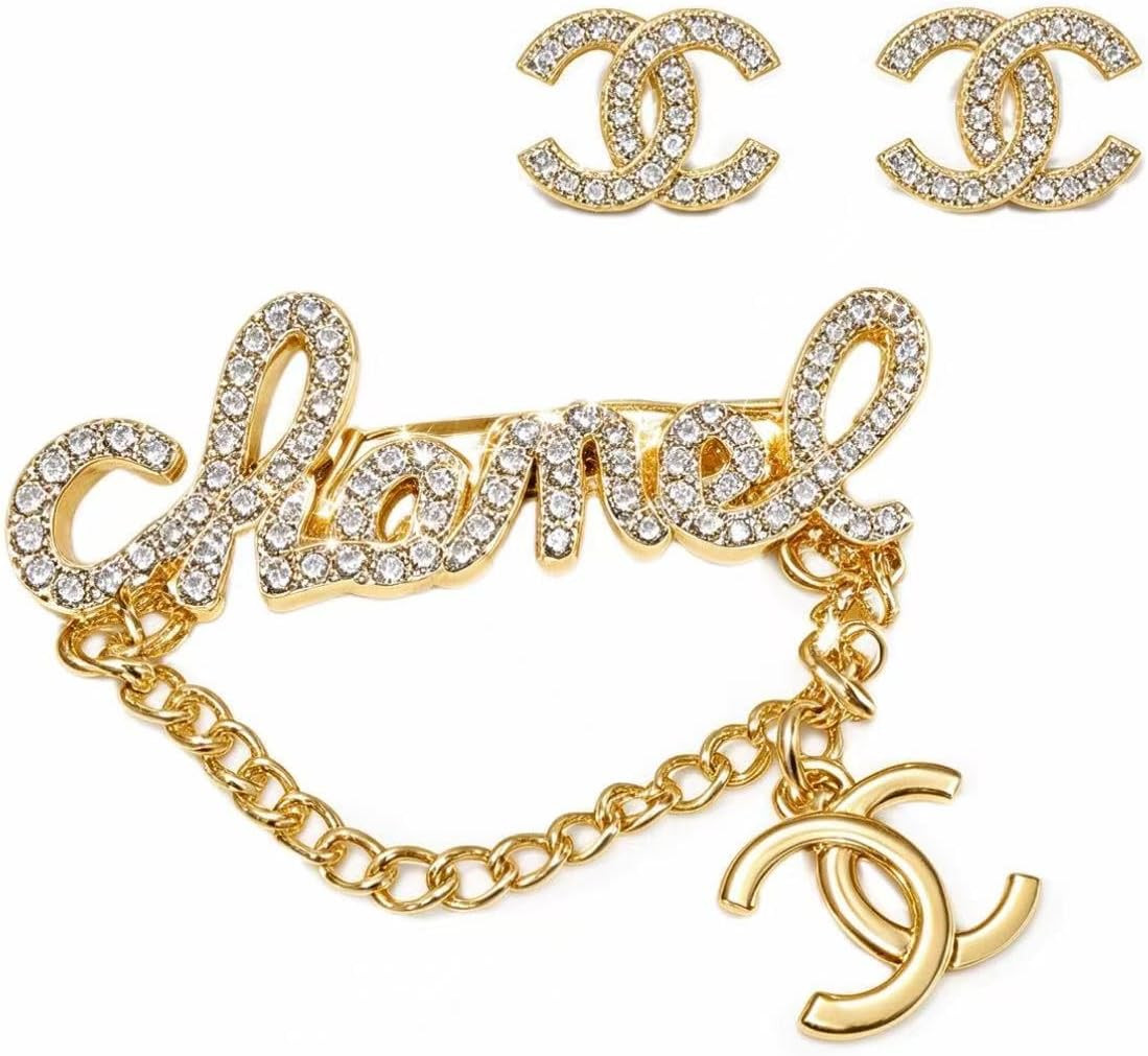Crystal Rhinestone Letter Brooch and Stud Earrings Set, Gold Tone | Amazon (US)