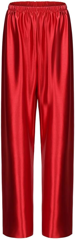 Women Satin Wide Leg Dress Pants Silk Casual Dressy Long Flowy Pants Elastic High Waisted Trouser... | Amazon (US)