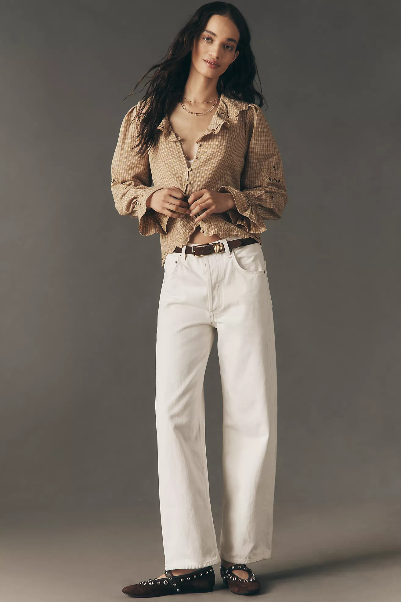 RAISONNEL Ruffled Embroidered Buttondown Top | Anthropologie (US)