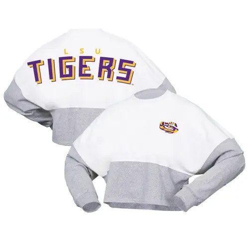 Women's Spirit Jersey White LSU Tigers Heather Block Cropped Long Sleeve Jersey T-Shirt at Nordstrom, Size Xx-Large | Nordstrom