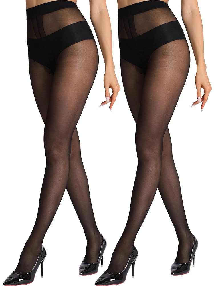 HONENNA 2 Pairs Sheer Tights for Women Ultra Thin Reinforced T Crotch Control Top Pantyhose Stock... | Amazon (US)