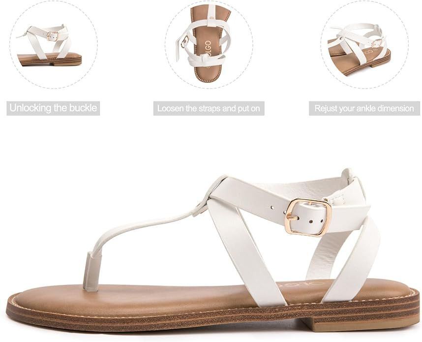 Colgo Thong Flat Sandals, Casual Women T-Strap Dress Sandals with Adjustable Ankle Buckle for Sum... | Amazon (US)