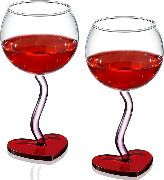 2 Pcs Heart Shaped Wine Glass Cute Pink Wine Glass for Girlfriends Women Birthday Wedding Anniver... | Amazon (US)
