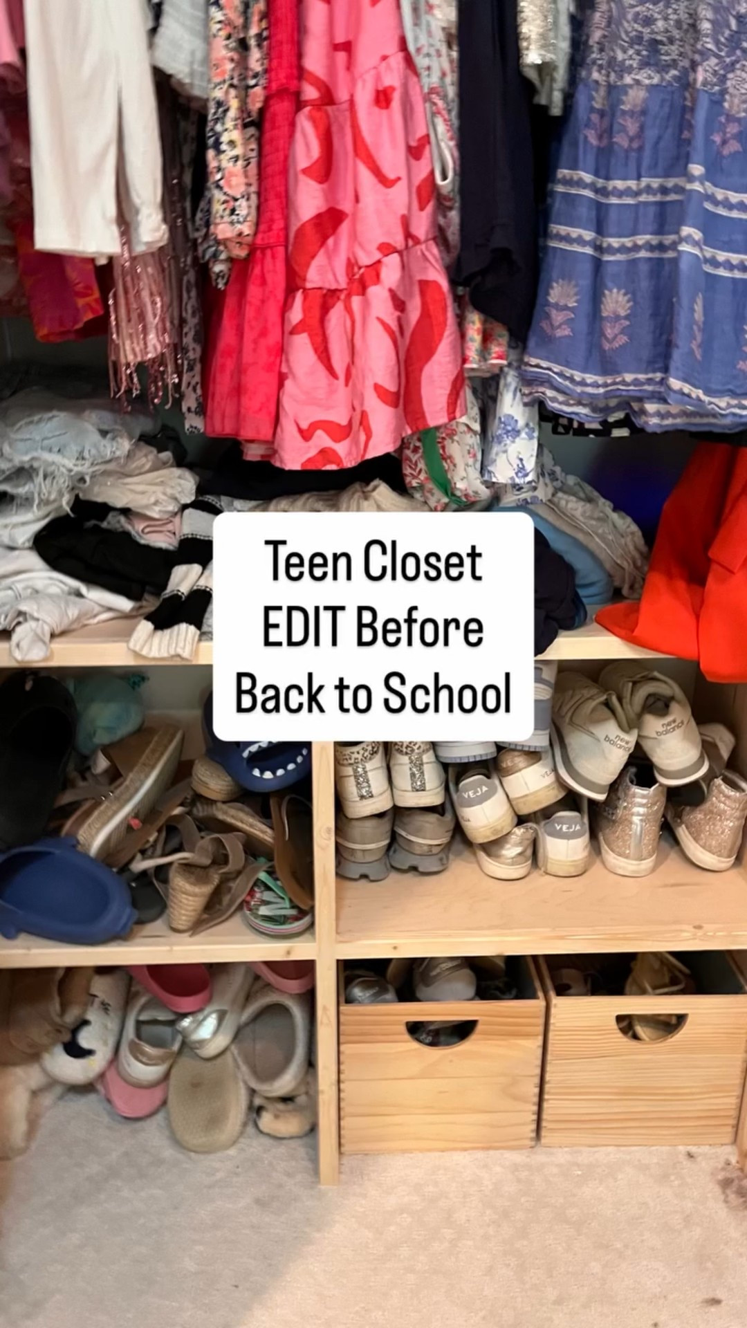 Teen closet edit before back to school. Here’s a few tips that helped us transform the space. 
1. Map the new space- we moved a lot of items to new drawers or containers. Until she can learn the new system I left painters tape for a map that can easily be pealed off in a few weeks. 

2. Size Rotation -Current size Ready & Donate sizes too small

3. Use inserts to help with shorts & skirts. They’re so tiny- it’s easier to “stuff” vs. folding. 

4. Sturdy Felt Baskets act like “drawers” for bulky items like sweatshirts & jeans
5. You can never have enough Shoe Storage!👟🥿👠👢👡 Use the back of the door,  the top shelf of the closet & store Flip flops in a basket. 

6. Store seasonal items under the bed to make the closet less crowded. Perfect spot for backpacks, purses,  costumes and large winter jackets. 
#OrganizedLife
#savannahorganizer 
#houseofvon  #savannah #professionalorganizer #declutter #professionalorganizing  #cluttertoClarity #closetgoals #teenclothing #teencloset