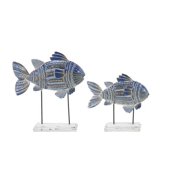 Erdman Coastal Tribal-Printed Fish 2 Piece Figurine Set with Stand | Wayfair North America