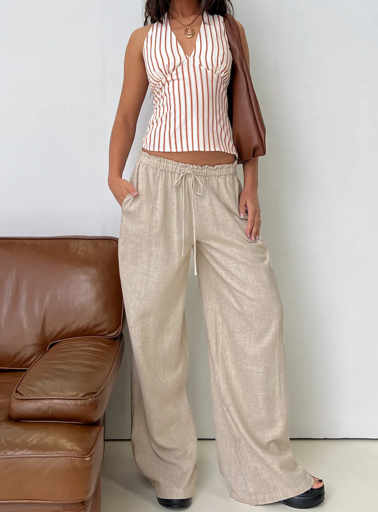 Seascape Oversize Tie Pants Natural | Princess Polly US