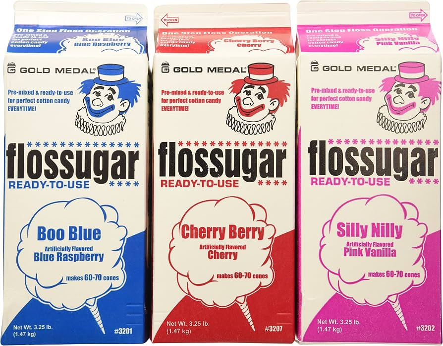 Cotton Candy Floss Sugar-Blue Raspberry, Pink Vanilla & Cherry- 3.25 lbs. (3 pack) | Amazon (US)