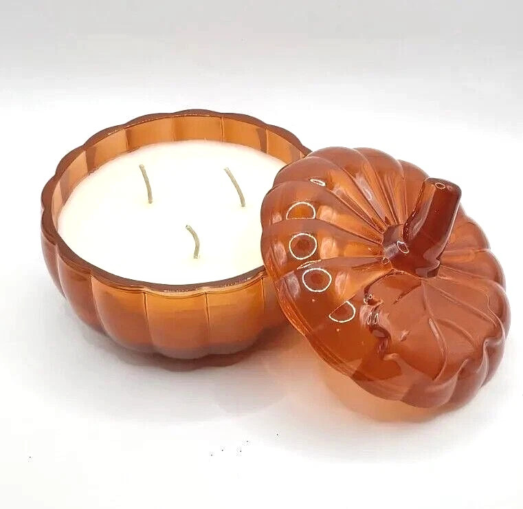 Sand + Fog Orange Glass Pumpkin 3-Wick Candle 14oz- Scented Pumpkin Harvest  New | eBay US