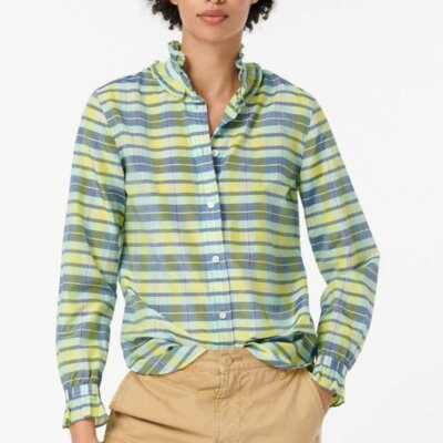 J Crew Classic Fit Silk Cotton Voile Ruffleneck Button Shirt Spring Plaid NWT 6 | eBay US