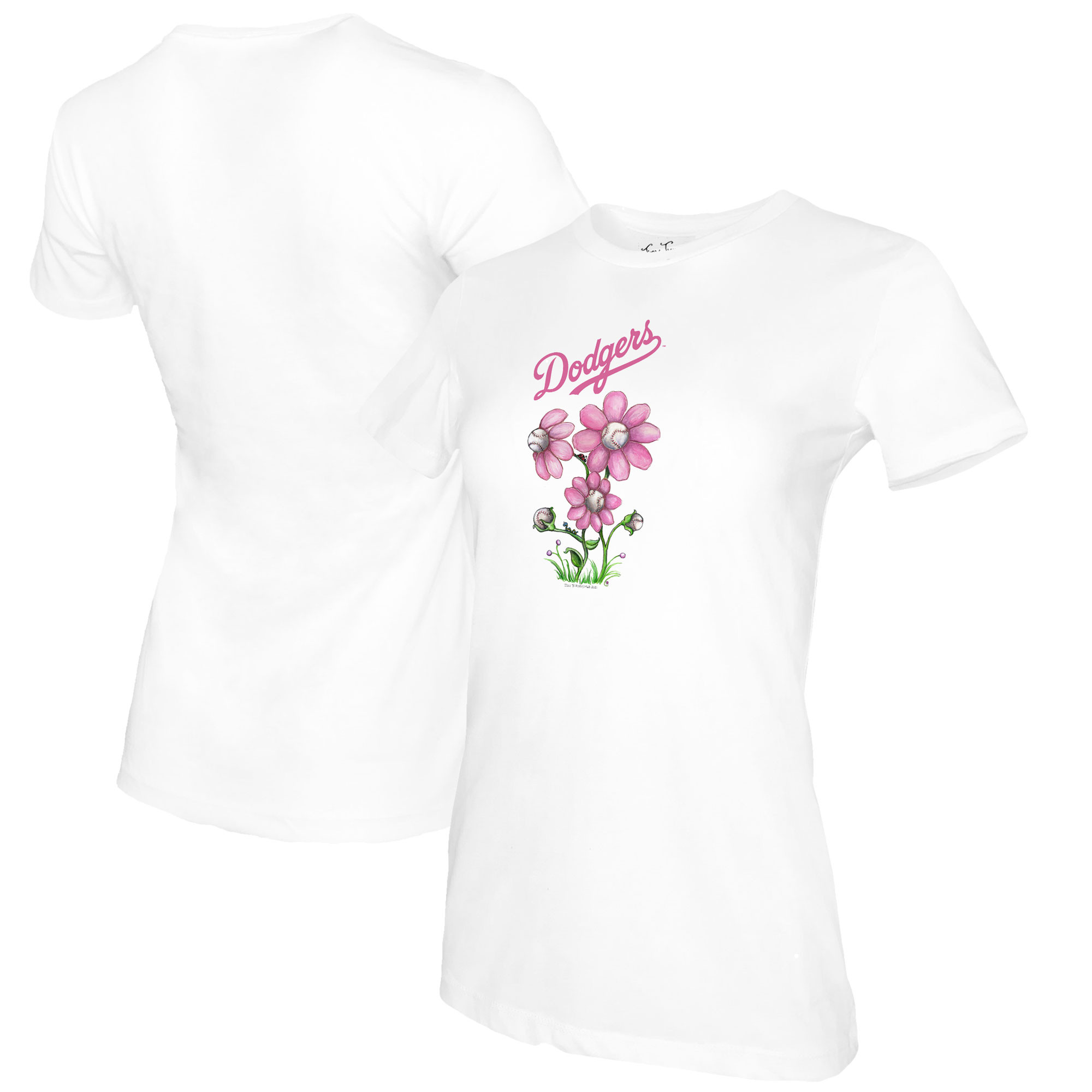 Women's Tiny Turnip White Los Angeles Dodgers Blooming Baseballs T-Shirt | Fanatics