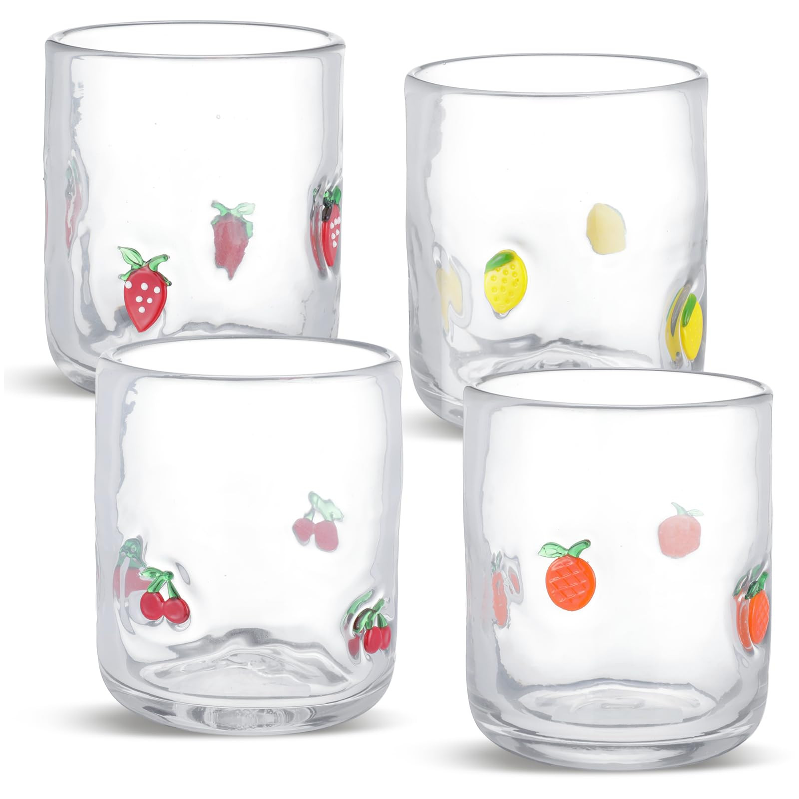 4 Pack Fruit Icon Juice Glasses Set - 14 oz Lemon, Strawberry, Cherry, Orange Stemless Glass Cup ... | Amazon (US)