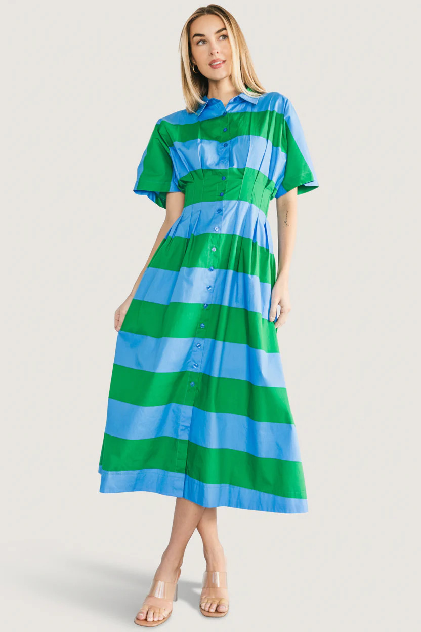 Tracy Shirt Dress — Blue & Green Stripe Midi | Baltic Born | Baltic Born