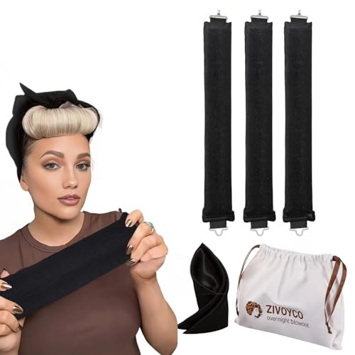 Heatless Hair Curler Overnight Blowout Curls Rods with Luxury Cloth Bag Silk Scarf, Heatless Curling Rod Headband to Sleep in No Heat Curling Headband with Hook for All Hair Types (3PC Black) | Amazon (US)