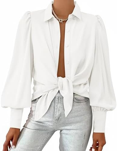 BTFBM Summer Blouses for Women Dressy Casual 2026 Long Sleeve Button Down Shirt V Neck Boho Sprin... | Amazon (US)
