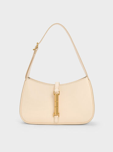 Cesia Metallic Accent Shoulder Bag
 - Beige | Charles & Keith US