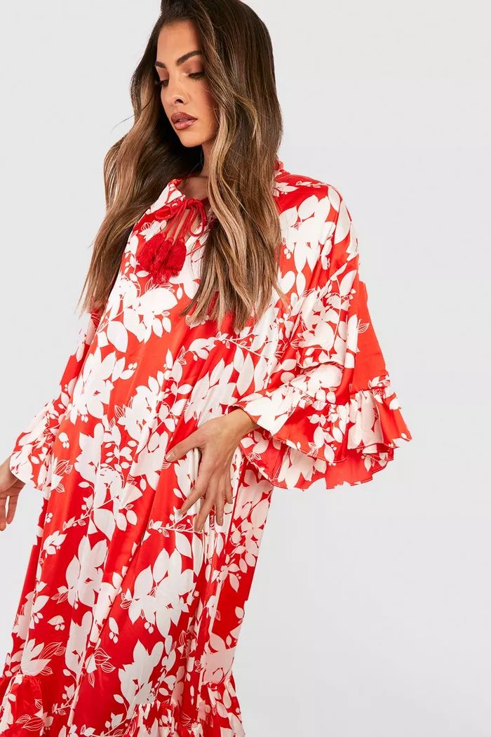 Floral Print Ruffle Detail Maxi Dress | boohoo (US & Canada)