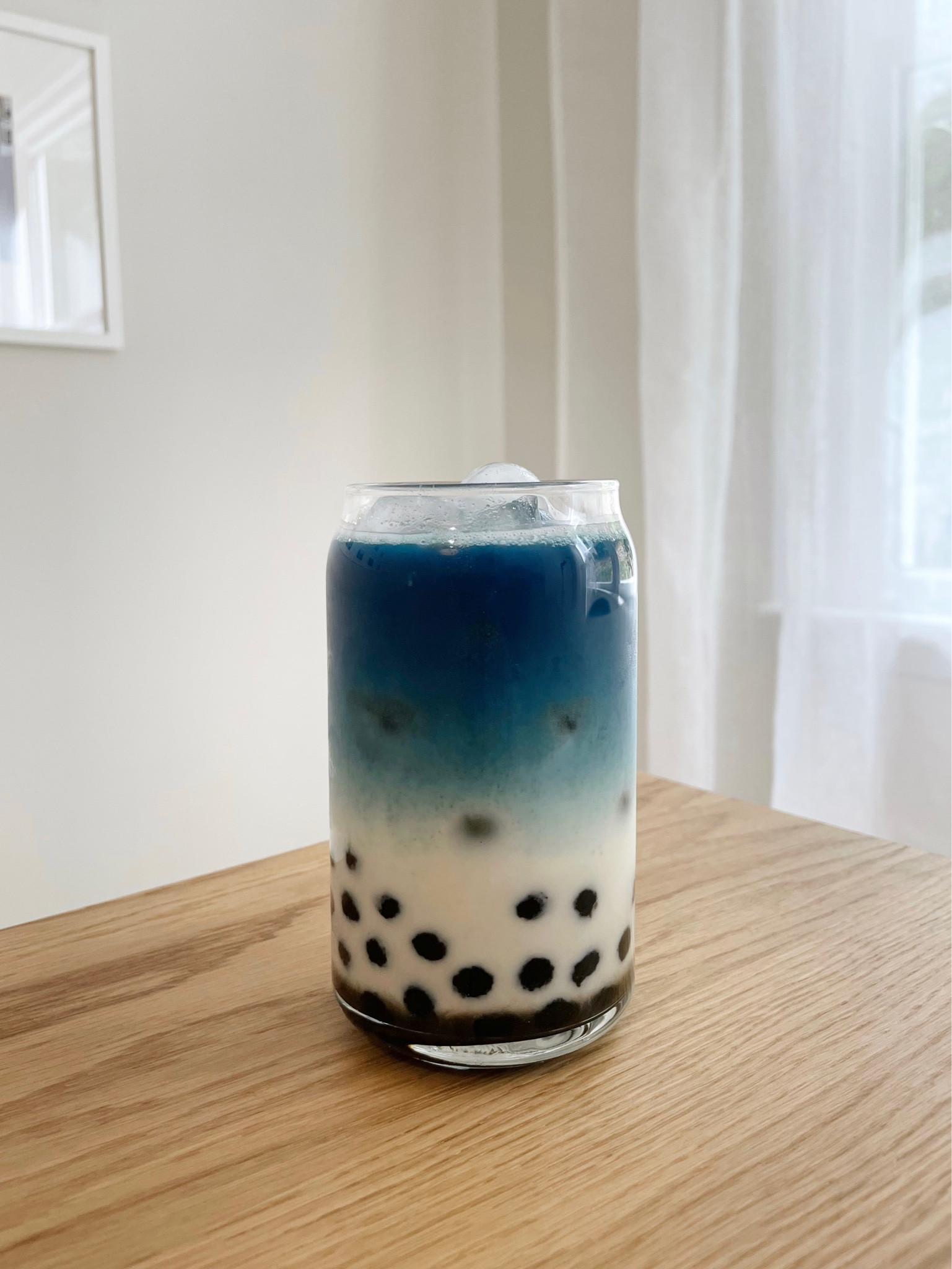 iced  b l u e  matcha with oat milk and  b o b a  this morning 🧋💙😋 #icedmatchalatte #bluematcha #morningtea