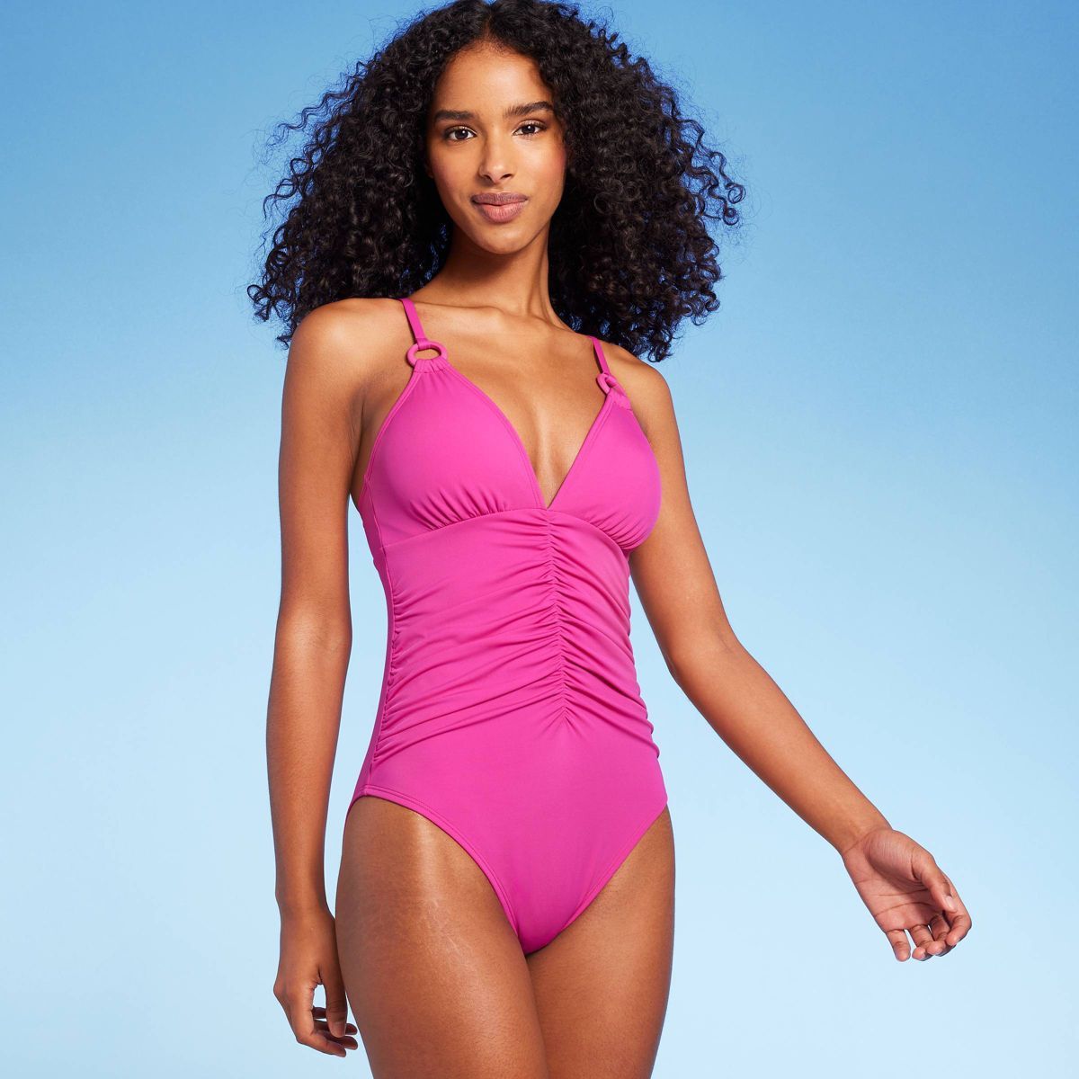Women's Center Front Shirring One Piece Swimsuit - Shade & Shore™ Hot Pink | Target
