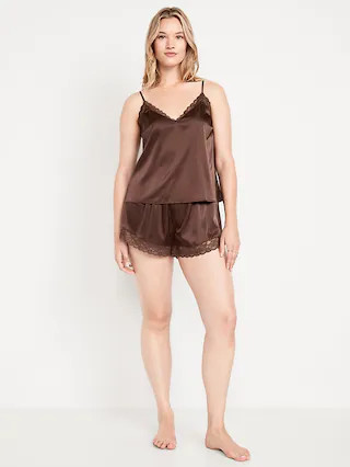 Lace-Trim Satin Pajama Short Set | Old Navy (CA)