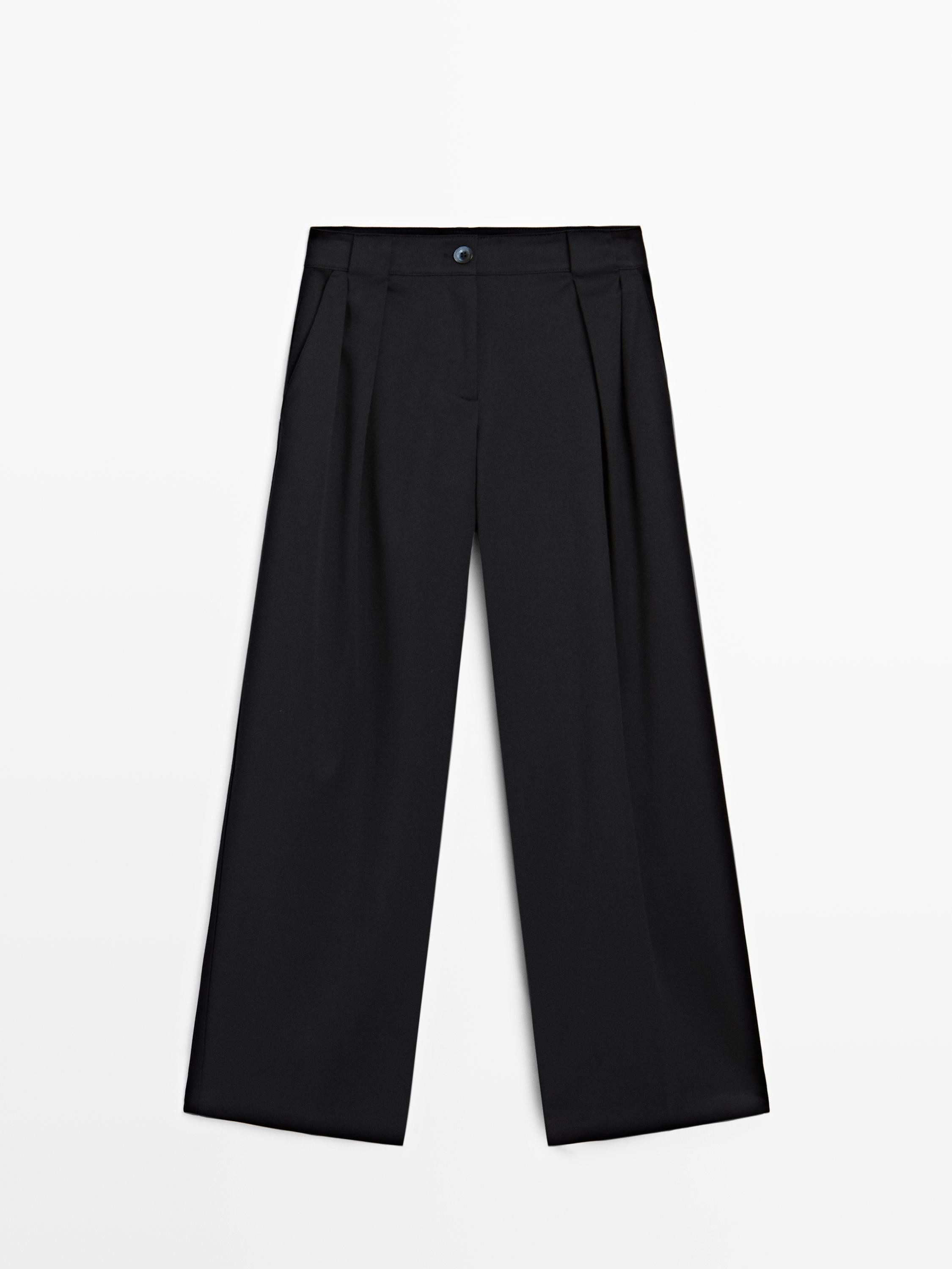 Darted wide-leg trousers | Massimo Dutti UK