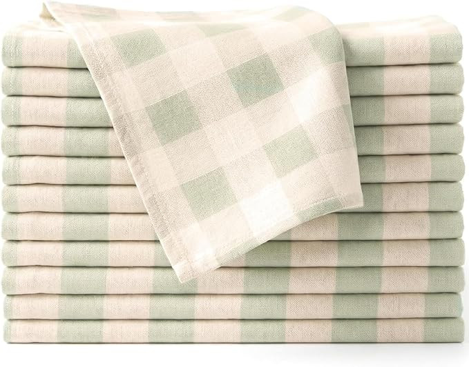 Cloth Napkins Set of 12, 100% Cotton Reusable Gingham Printed Dinner Napkins, 18x18 Inch Washable... | Amazon (US)