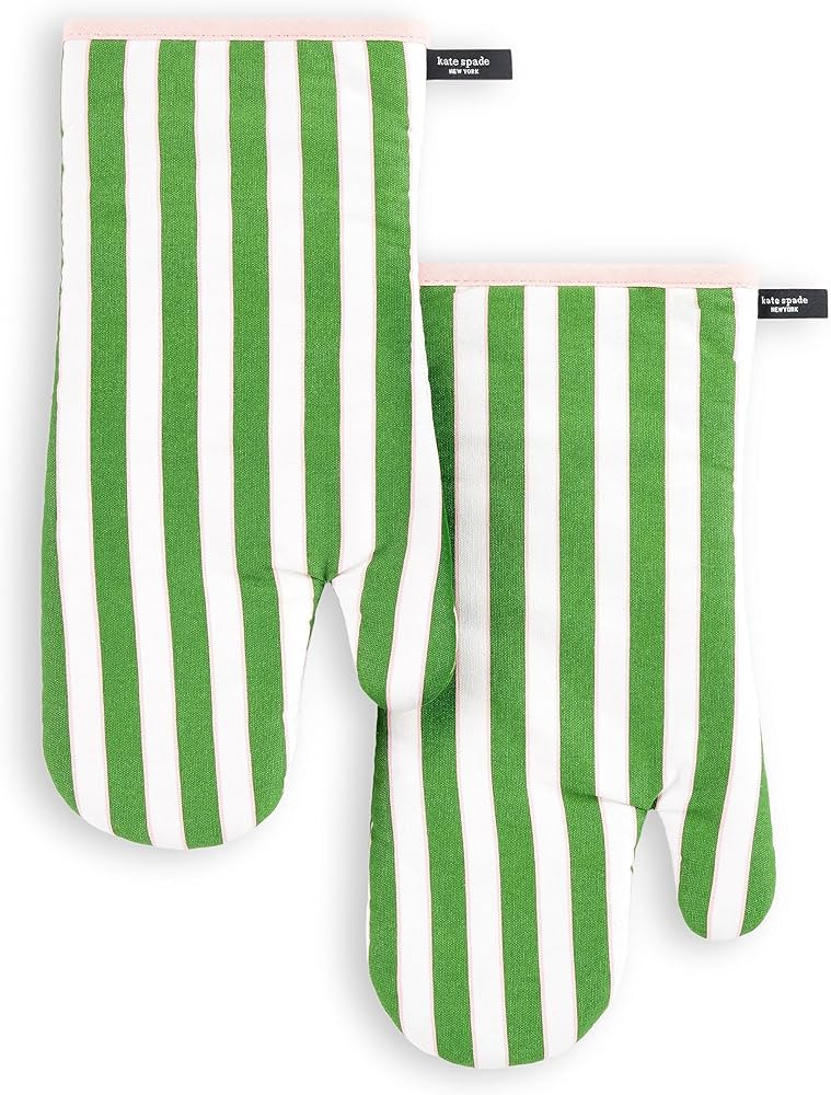 Kate Spade New York Botanical Stripe Oven Mitt 2-Pack Set, 7" x 13", Green/Pink | Amazon (US)