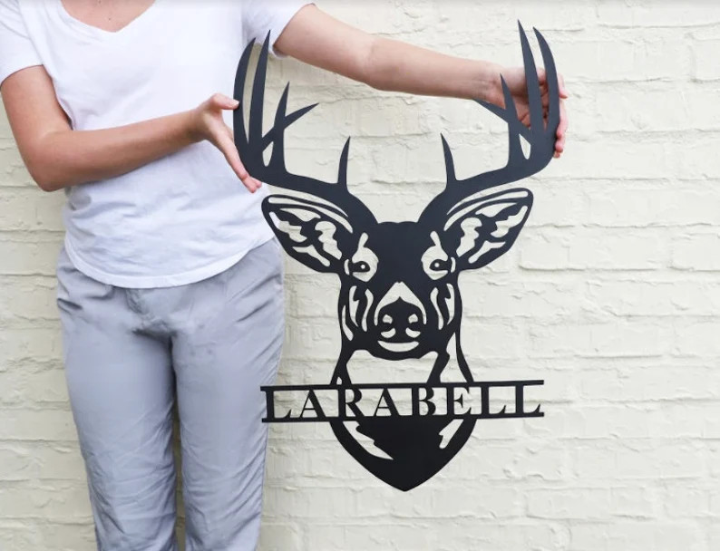 Deer Head Sign,Deer Antler Decor,Deer Hunter Gift,Deer Camp Sign,Christmas Gift For Him,Deer Name... | Etsy (US)