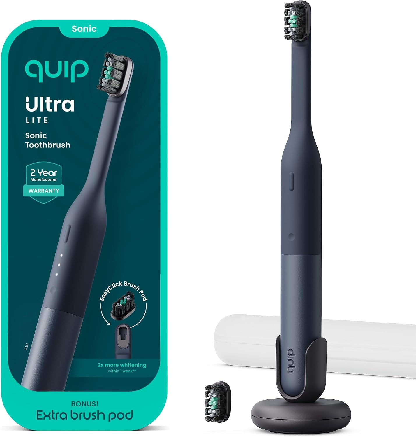 Quip Ultra Lite Sonic Electric Toothbrush, 3 Modes, Mirror Mount, Ash | Amazon (US)
