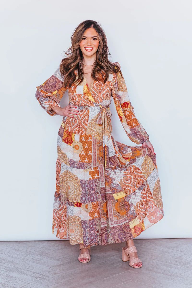 Golden Desert Printed Wrap Maxi Dress | Apricot Lane Boutique