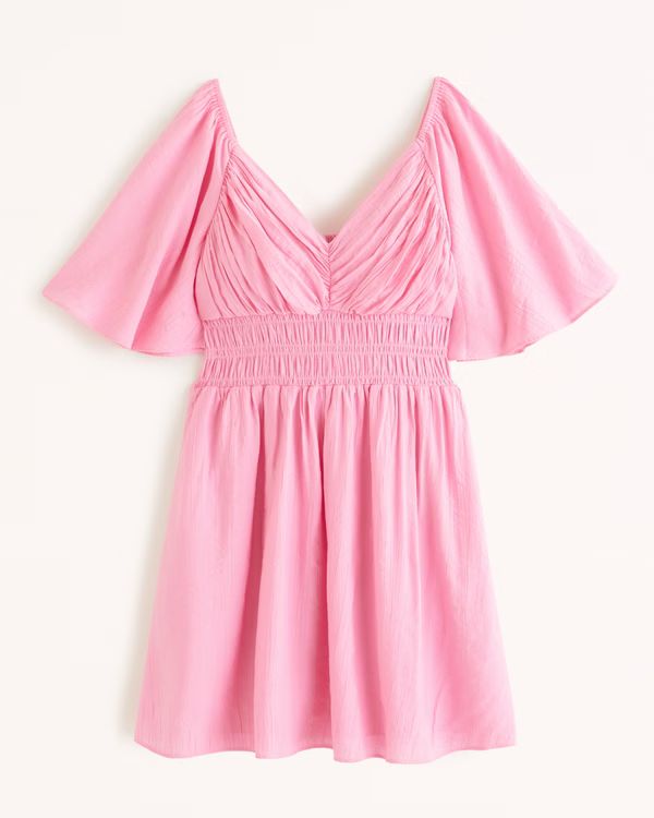 Angel Sleeve Smocked Waist Mini Dress | Abercrombie & Fitch (US)