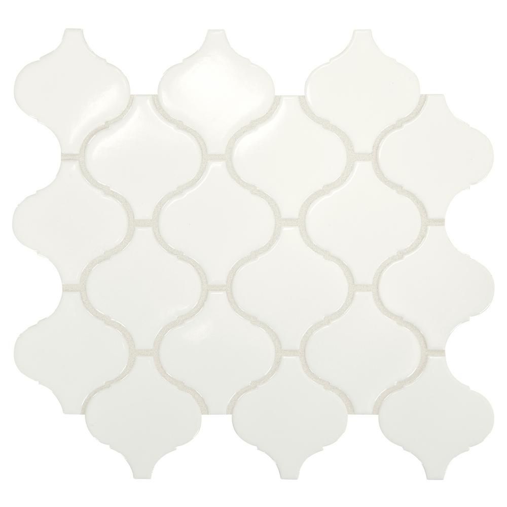 Premier Accents Pure White Arabesque 11 in. x 12 in. x 4 mm Porcelain Mosaic Wall Tile (0.74 sq. ... | The Home Depot