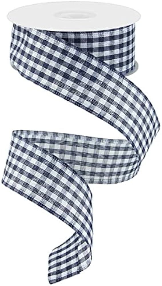 Primitive Gingham Check Wired Edge Ribbon, 10 Yards (Navy Blue, White, 1.5") | Amazon (US)